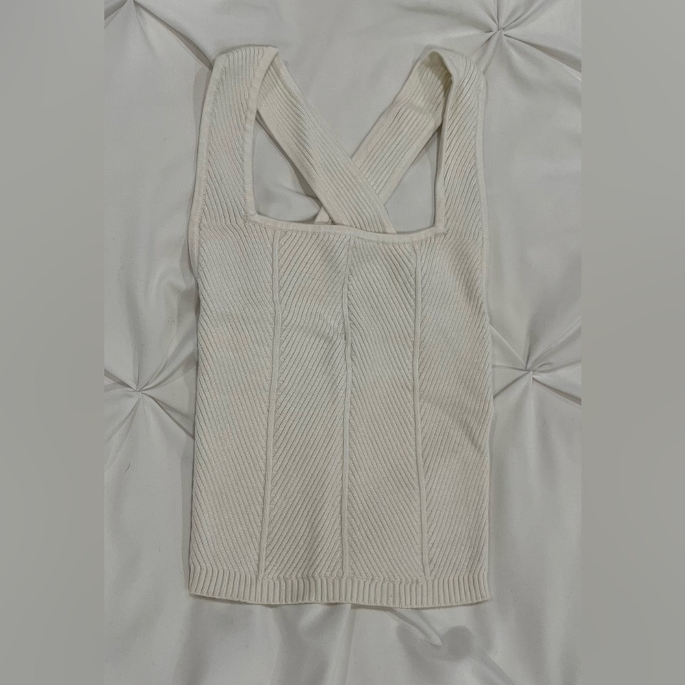 like new abercrombie and fitch elevated ribbed cross back tank xxs white